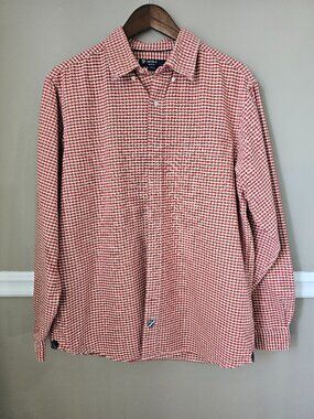 Cremieux Classics Red White Gingham Check Button Front Shirt Mens Large Cotton
